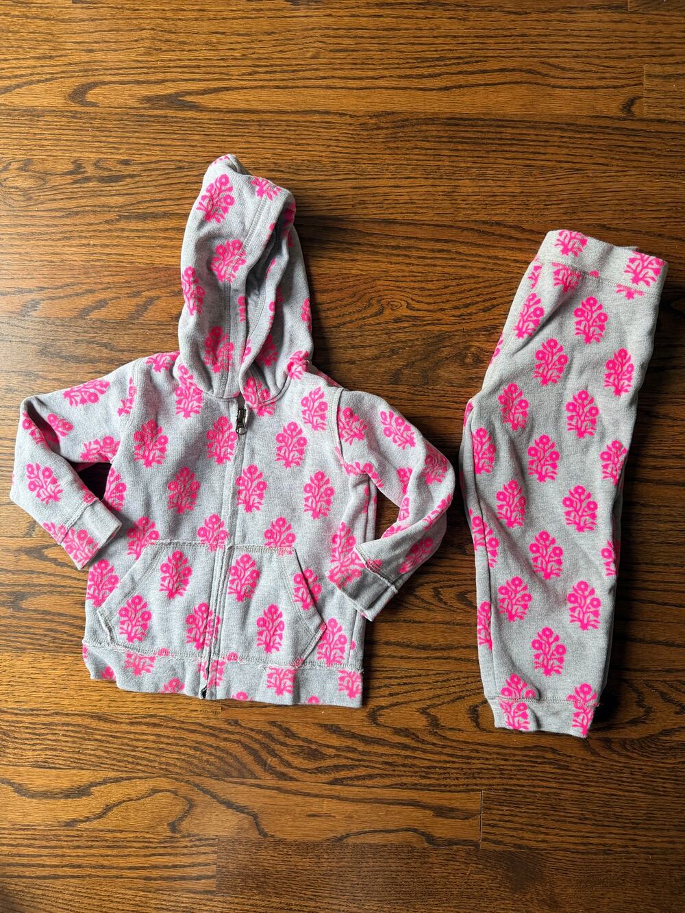 Peek Little Peanut Pink Floral Gray Hoodie Jogger Sweatsuit 18-24 Months